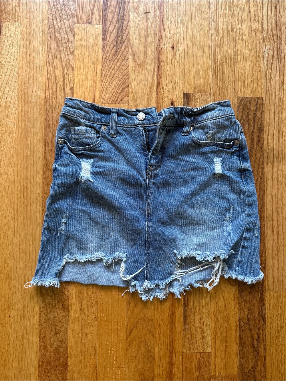 Blue Distressed Denim Mini Skirt
